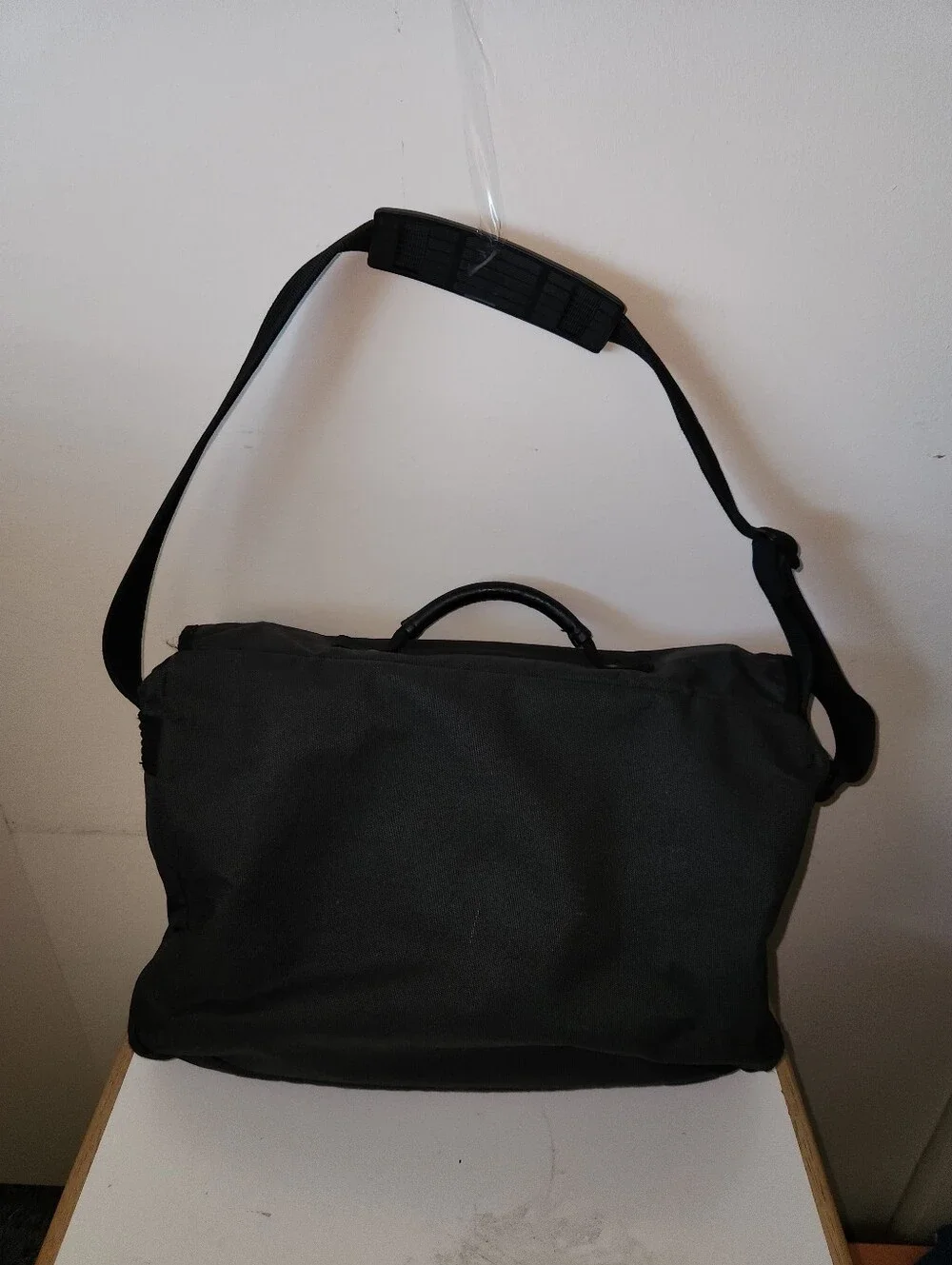 Classic Black Canvas Messenger Bag with Front Buckles